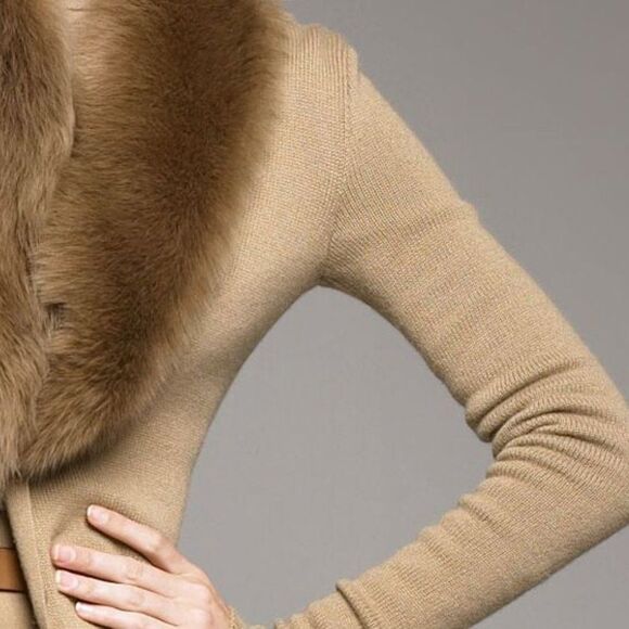 Ralph Lauren Pre Fall Collection Shearling Collar Cashmere Cardigan in Camel - Picture 5 of 16